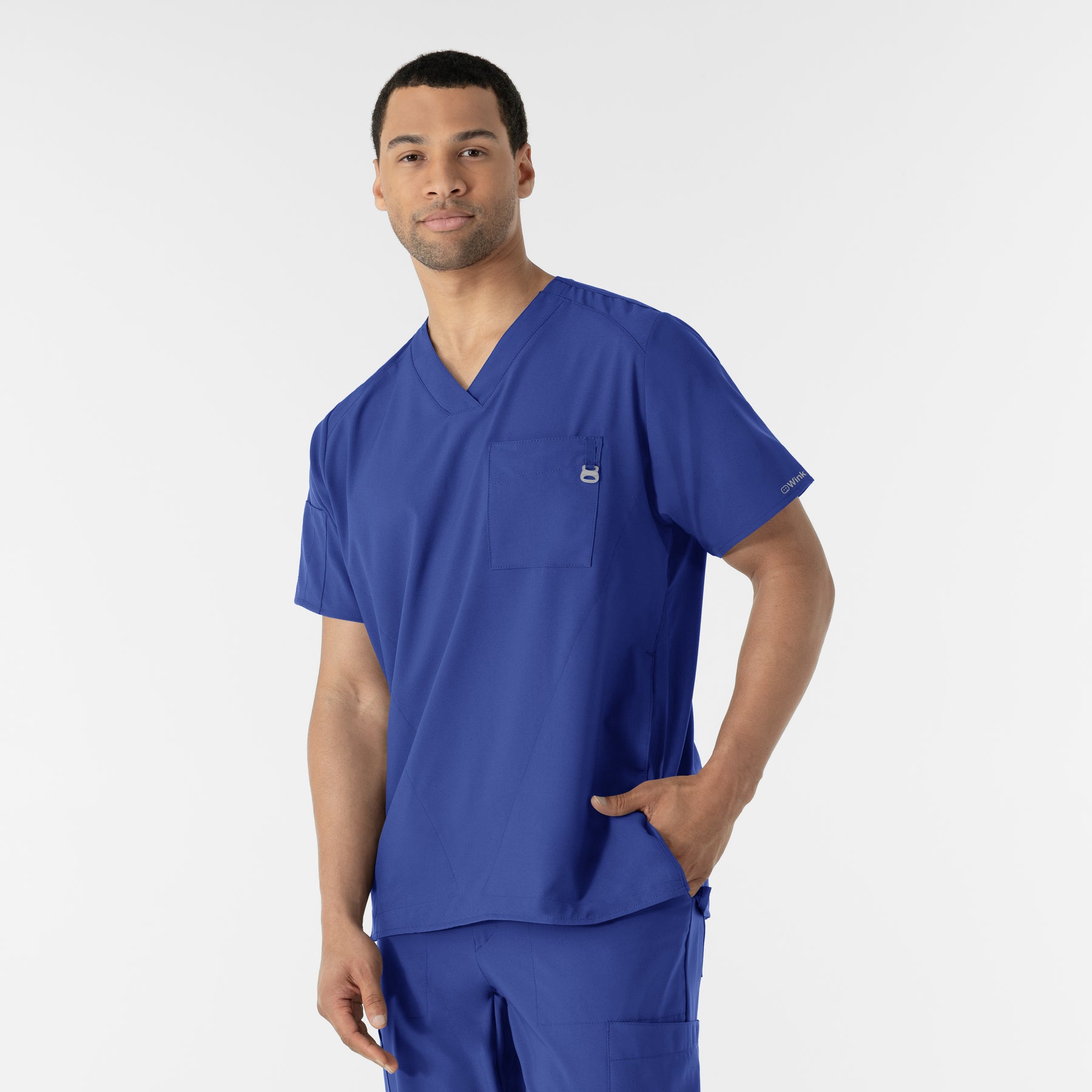 W123 Men's V-Neck Scrub Top Galaxy Blue side view