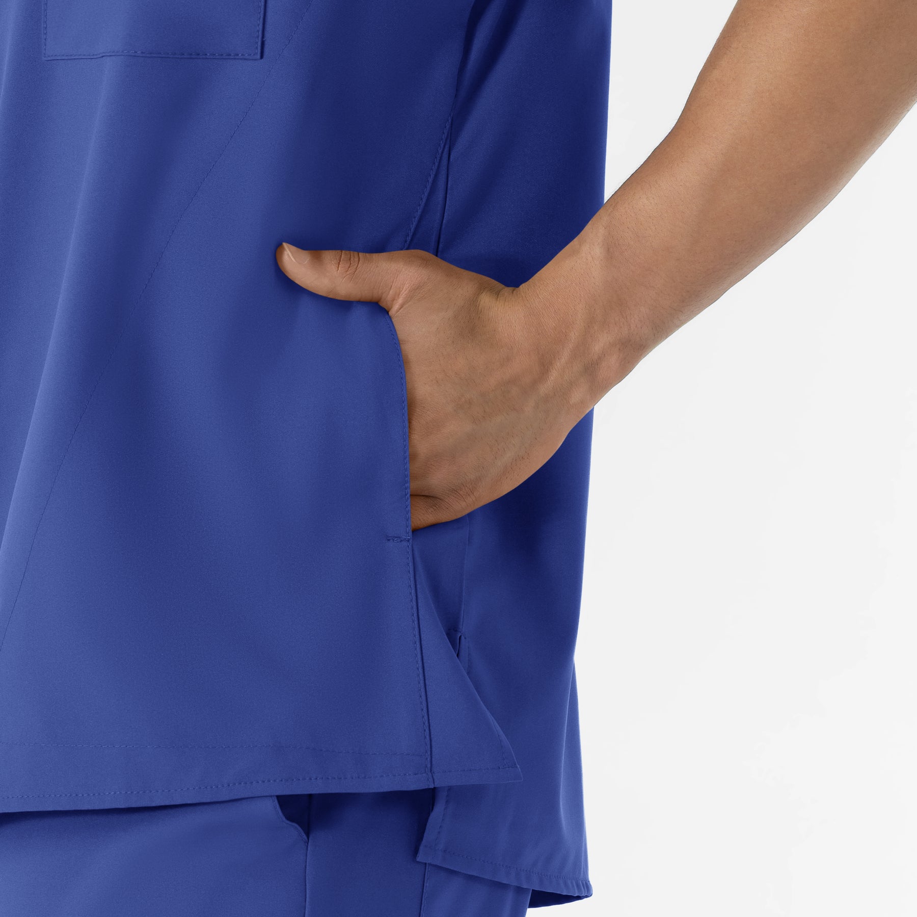 W123 Men's V-Neck Scrub Top Galaxy Blue front detail