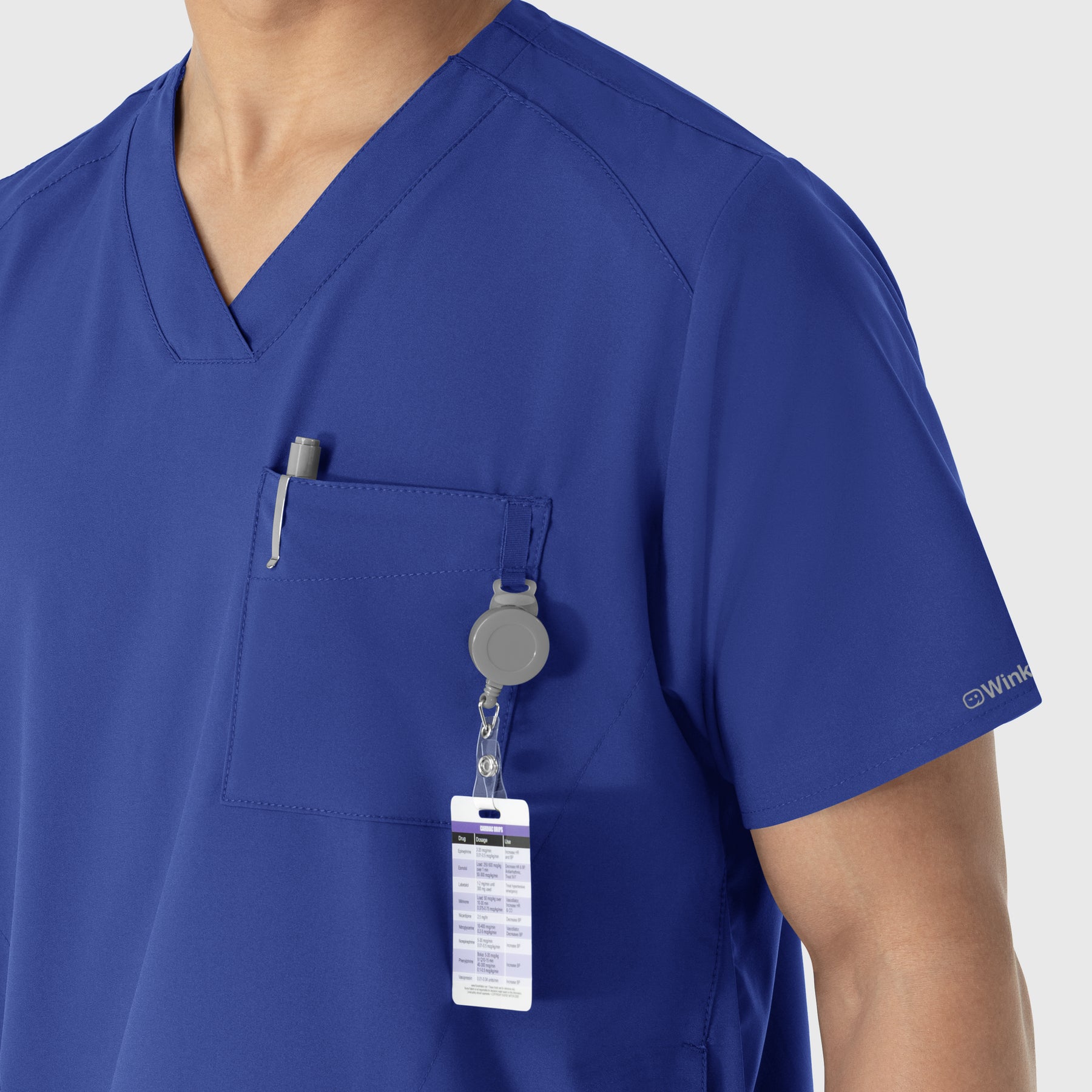 W123 Men's V-Neck Scrub Top Galaxy Blue side detail 2