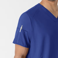 W123 Men's V-Neck Scrub Top Galaxy Blue hemline detail