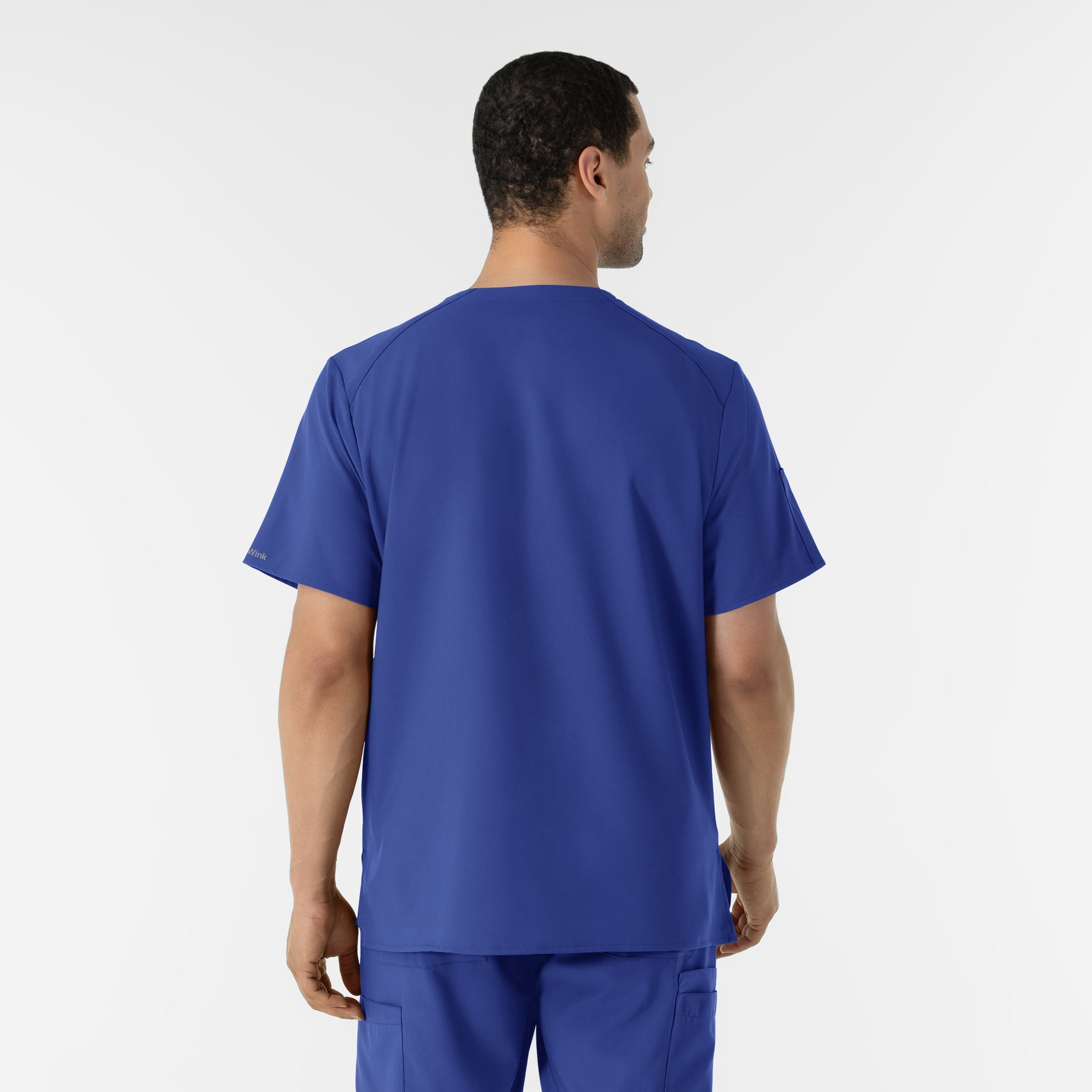 W123 Men's V-Neck Scrub Top Galaxy Blue back view