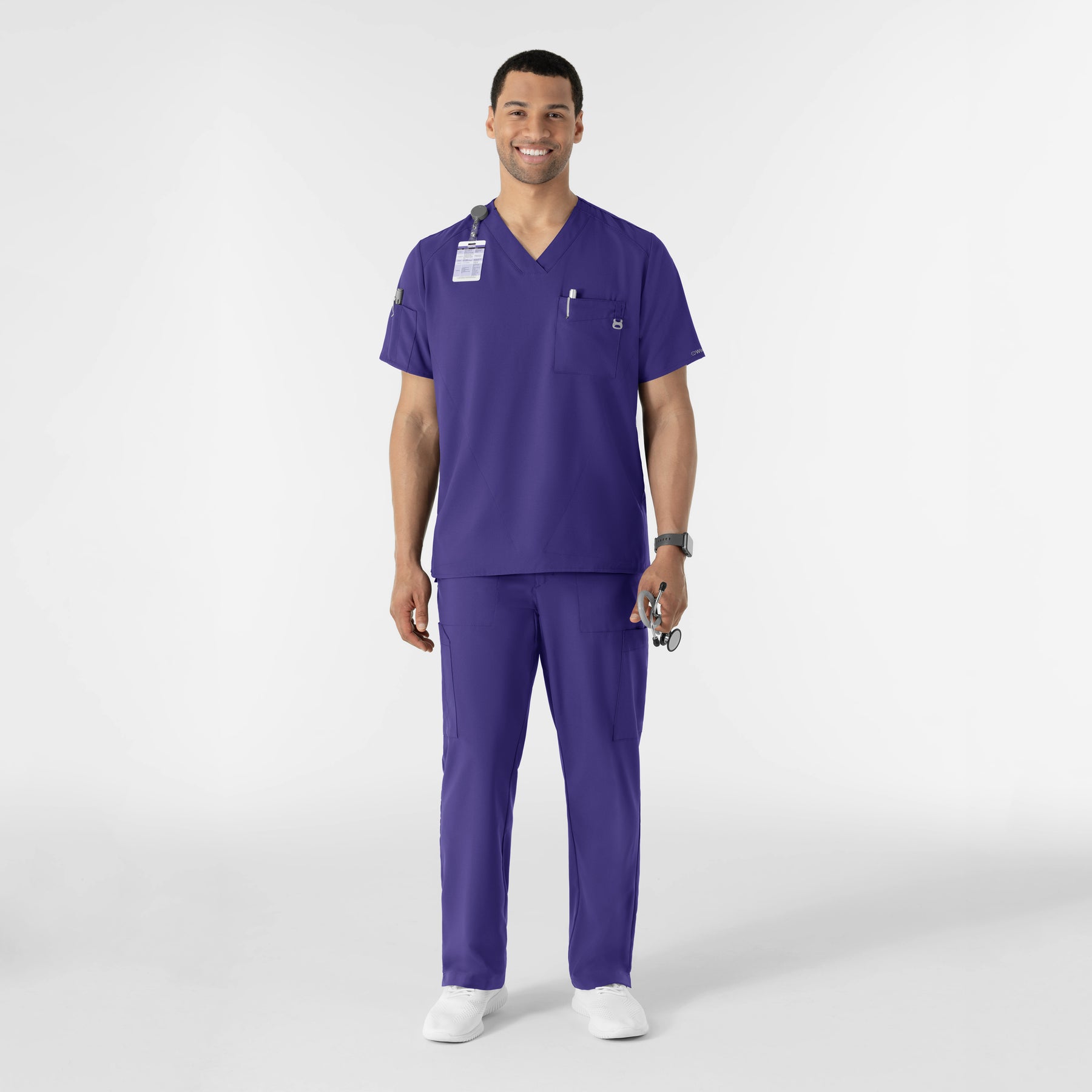 W123 Men's V-Neck Scrub Top Grape full scrub set