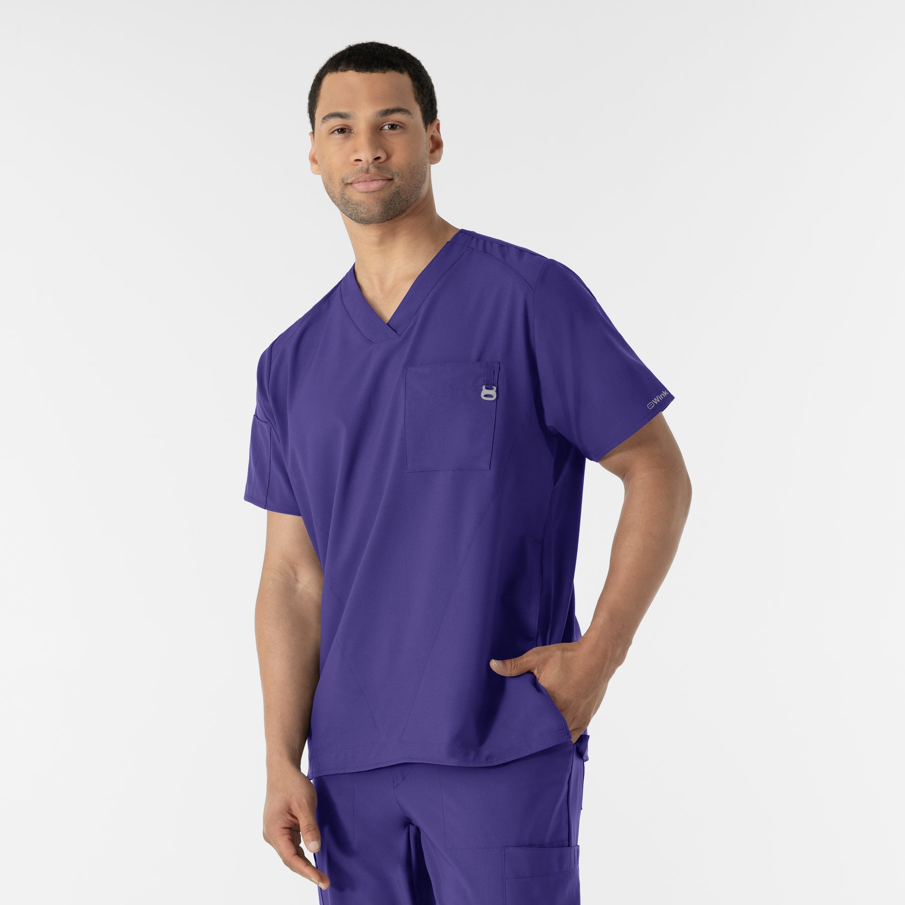W123 Men's V-Neck Scrub Top Grape side view