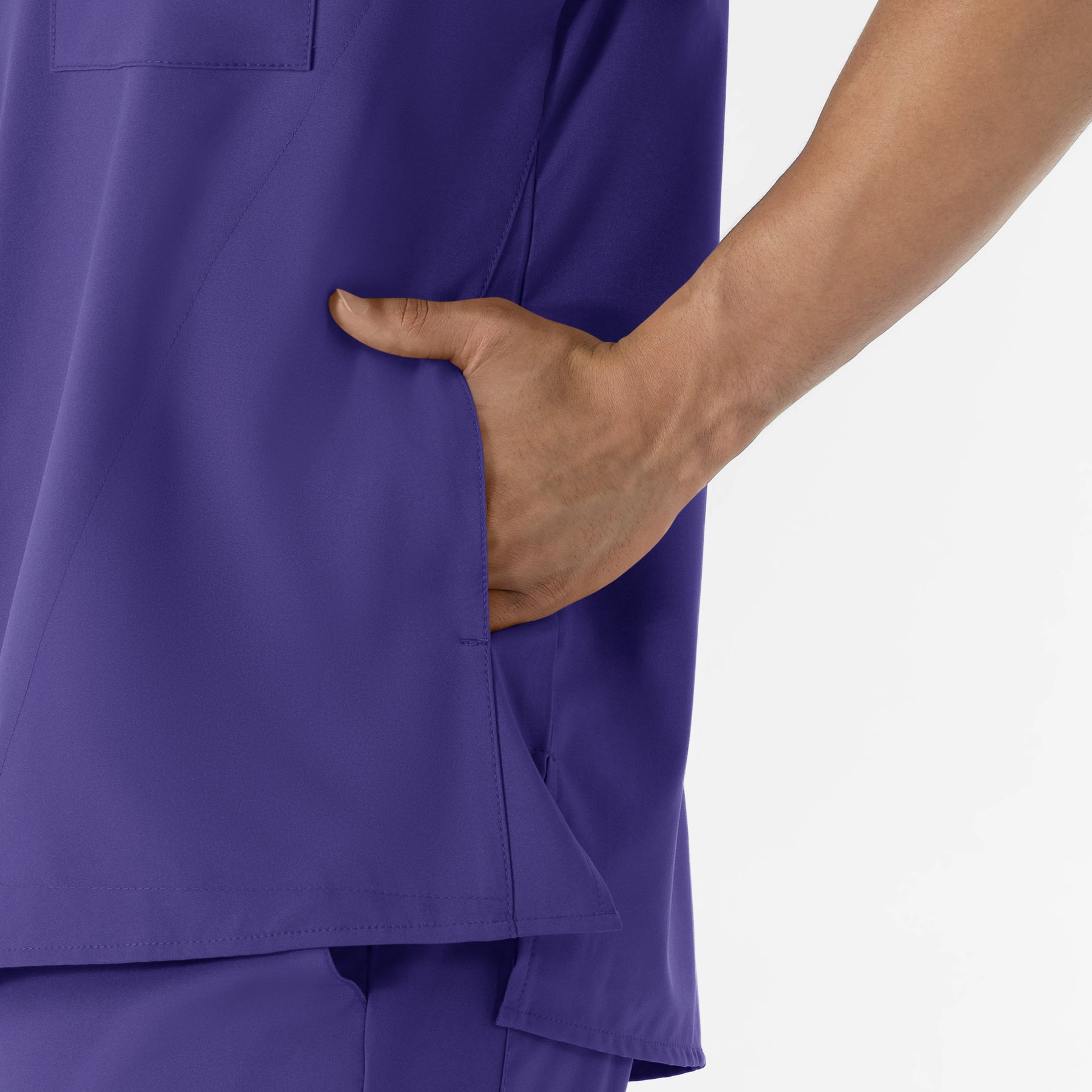 W123 Men's V-Neck Scrub Top Grape front detail