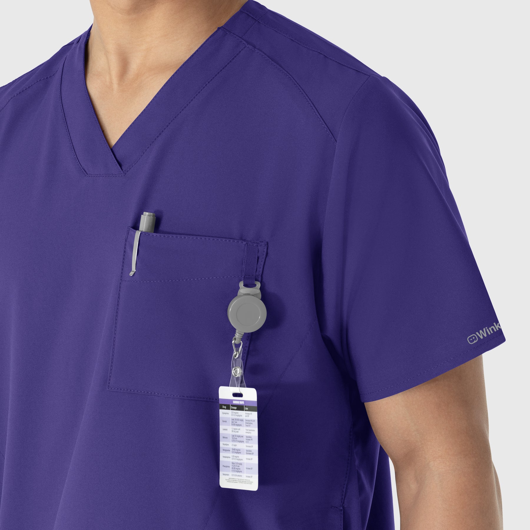 W123 Men's V-Neck Scrub Top Grape side detail 2
