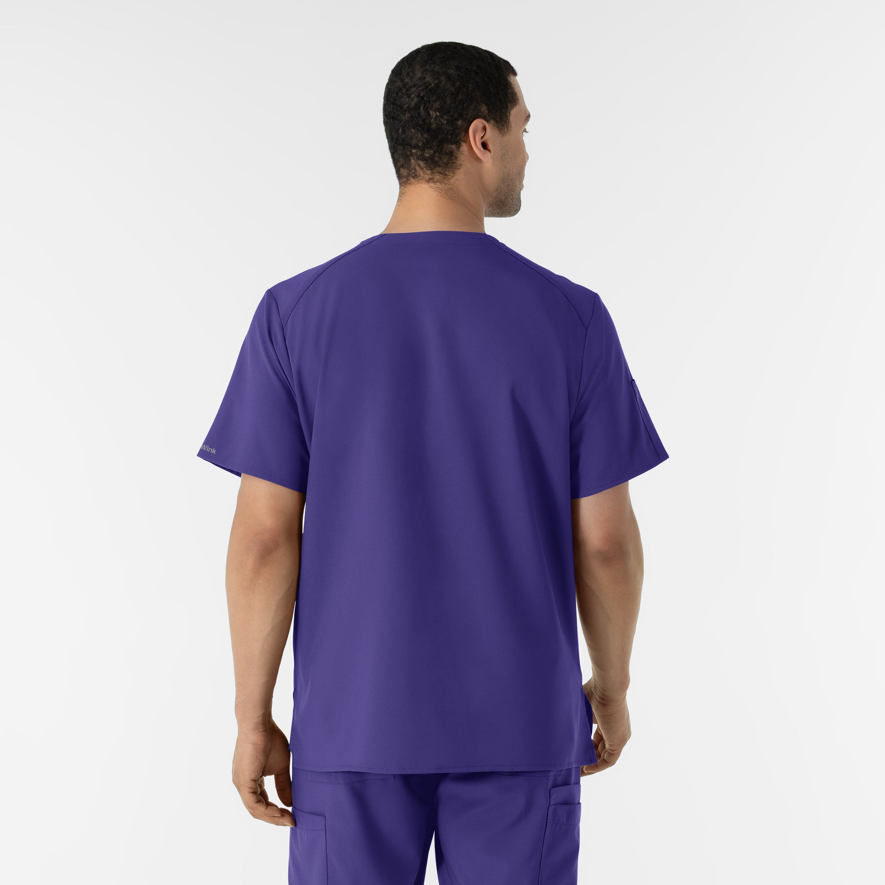 W123 Men's V-Neck Scrub Top Grape back view