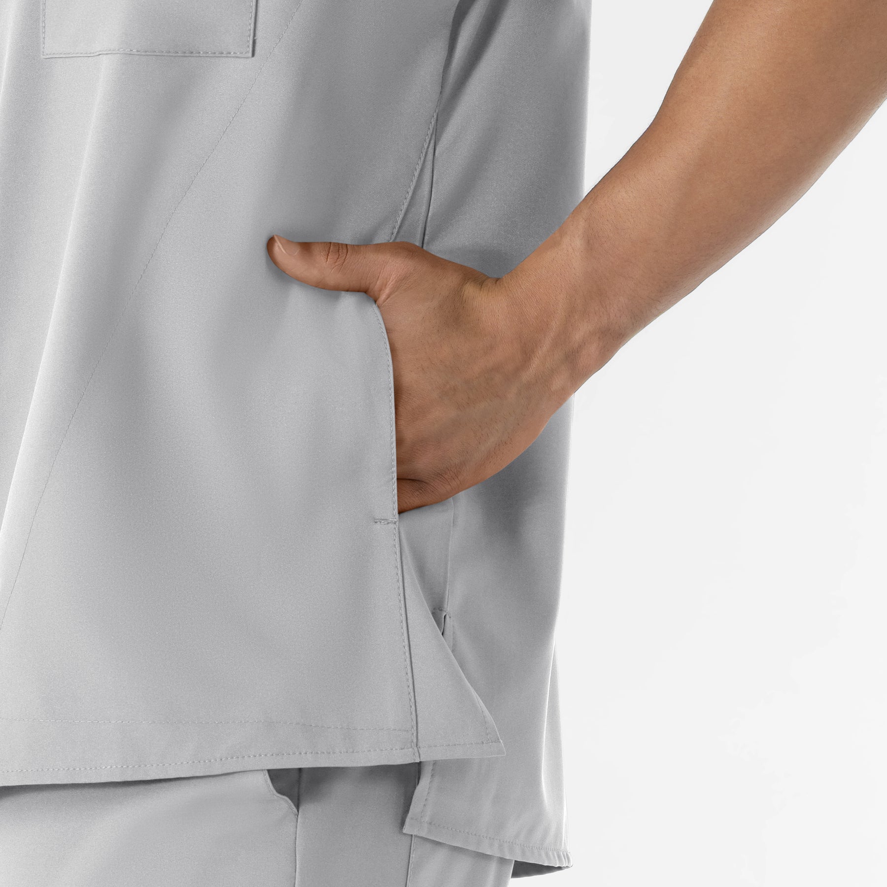 W123 Men's V-Neck Scrub Top Grey front detail