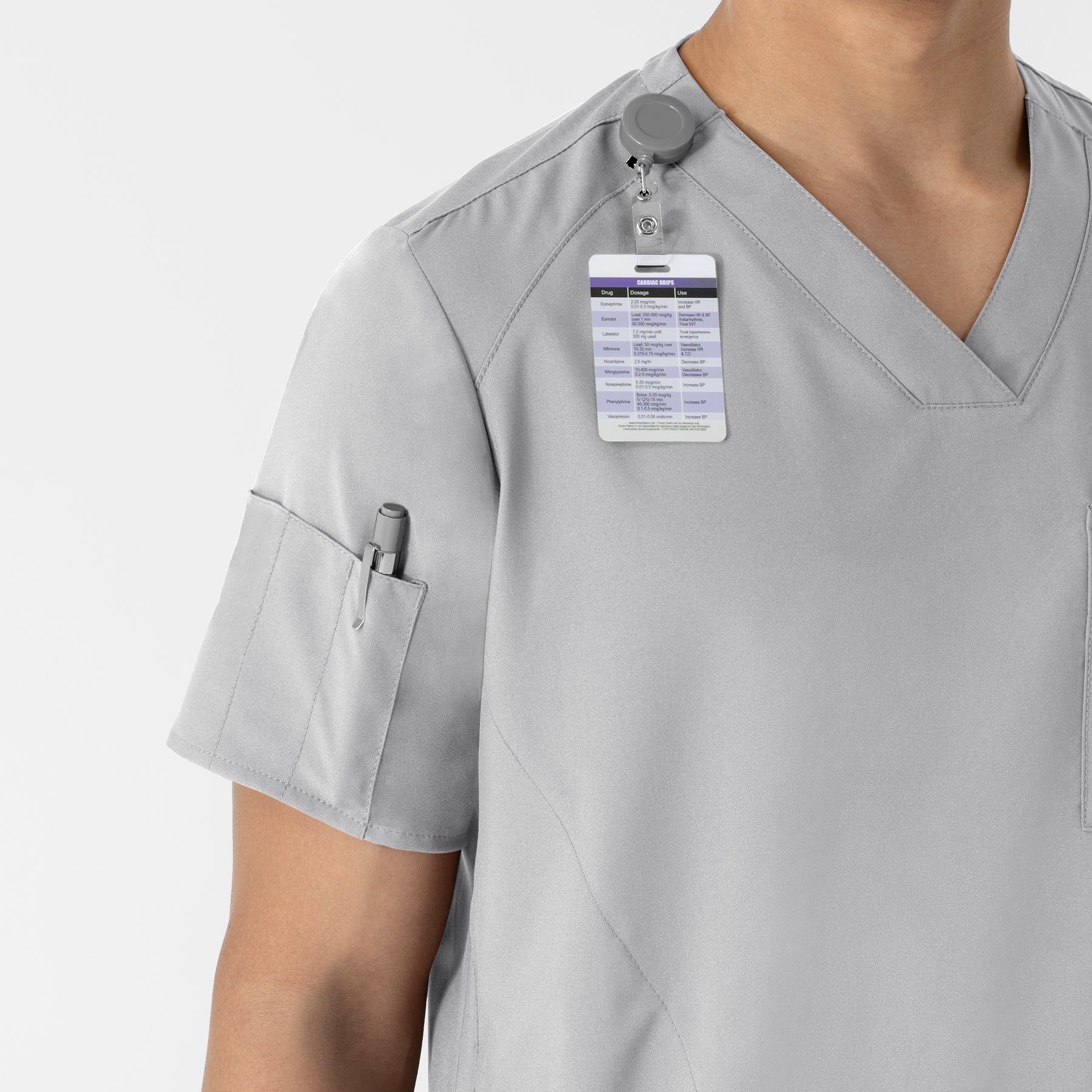 W123 Men's V-Neck Scrub Top Grey side detail 1