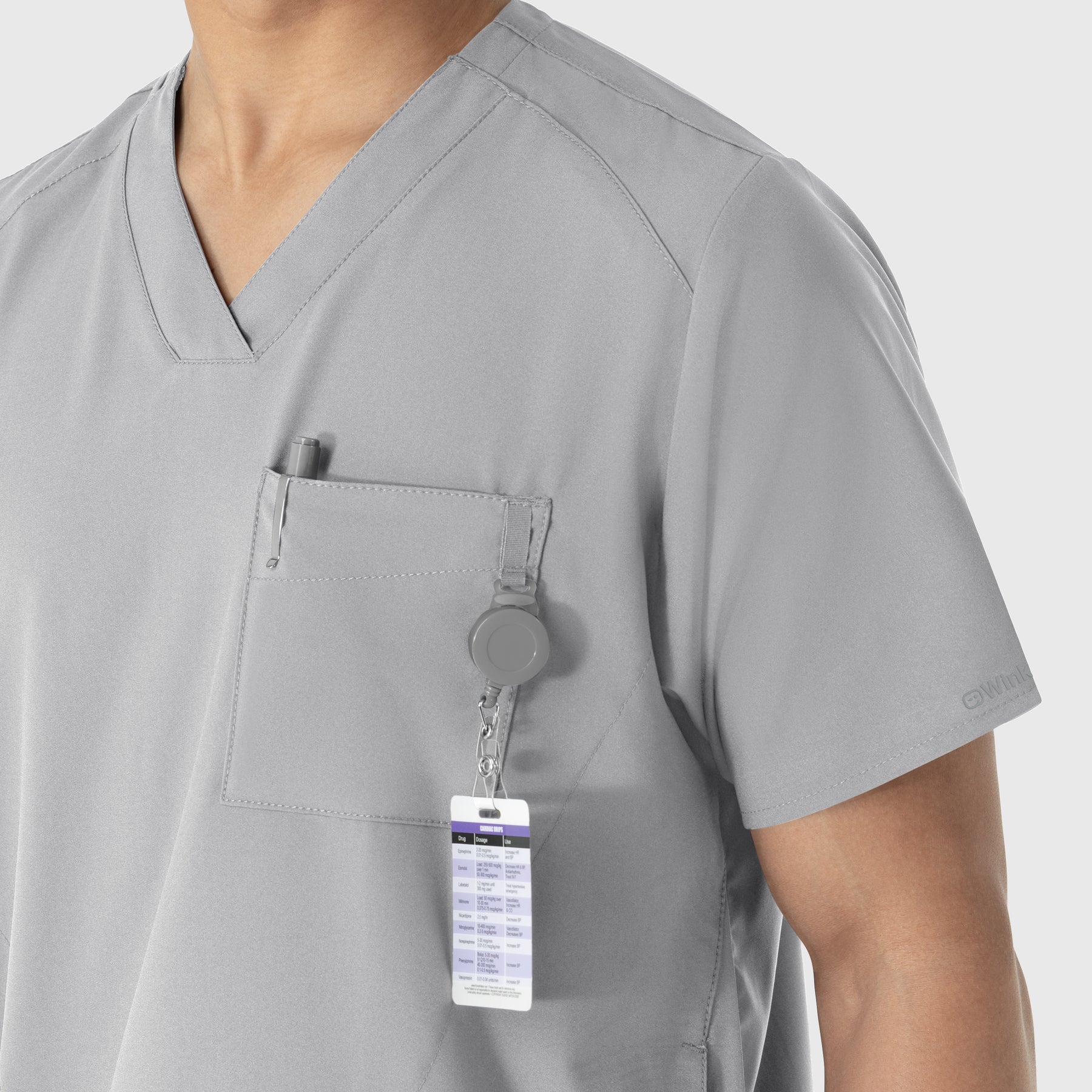 W123 Men's V-Neck Scrub Top Grey side detail 2
