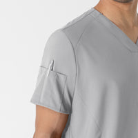 W123 Men's V-Neck Scrub Top Grey hemline detail