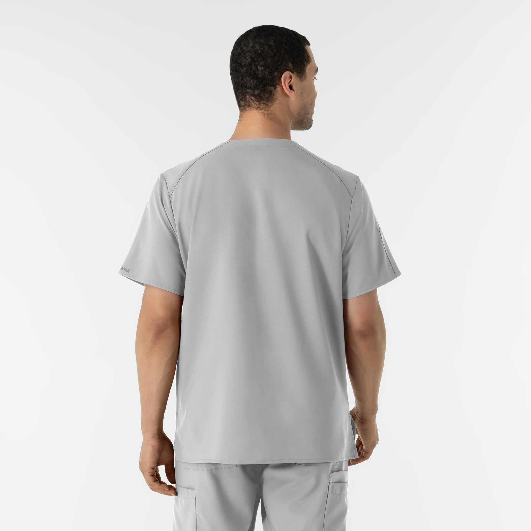 W123 Men's V-Neck Scrub Top Grey back view