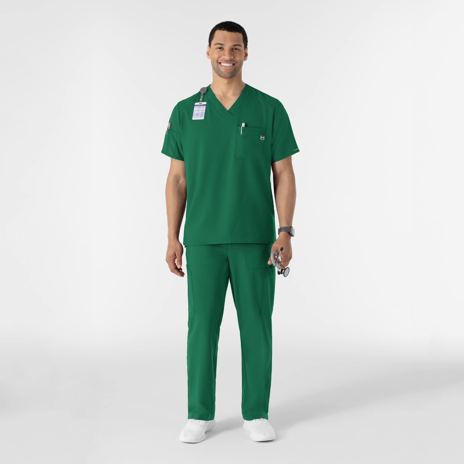 W123 Men's V-Neck Scrub Top Hunter full scrub set