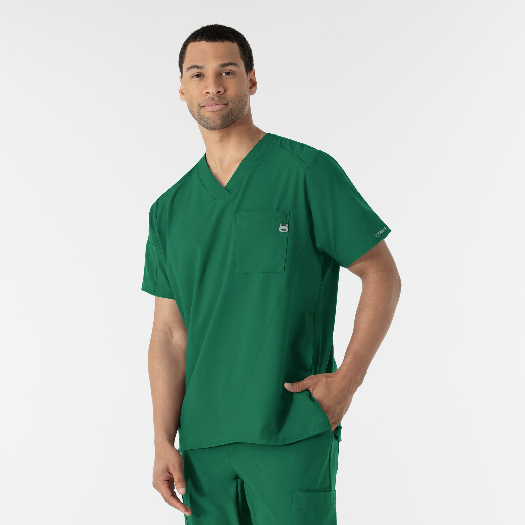 W123 Men's V-Neck Scrub Top Hunter side view