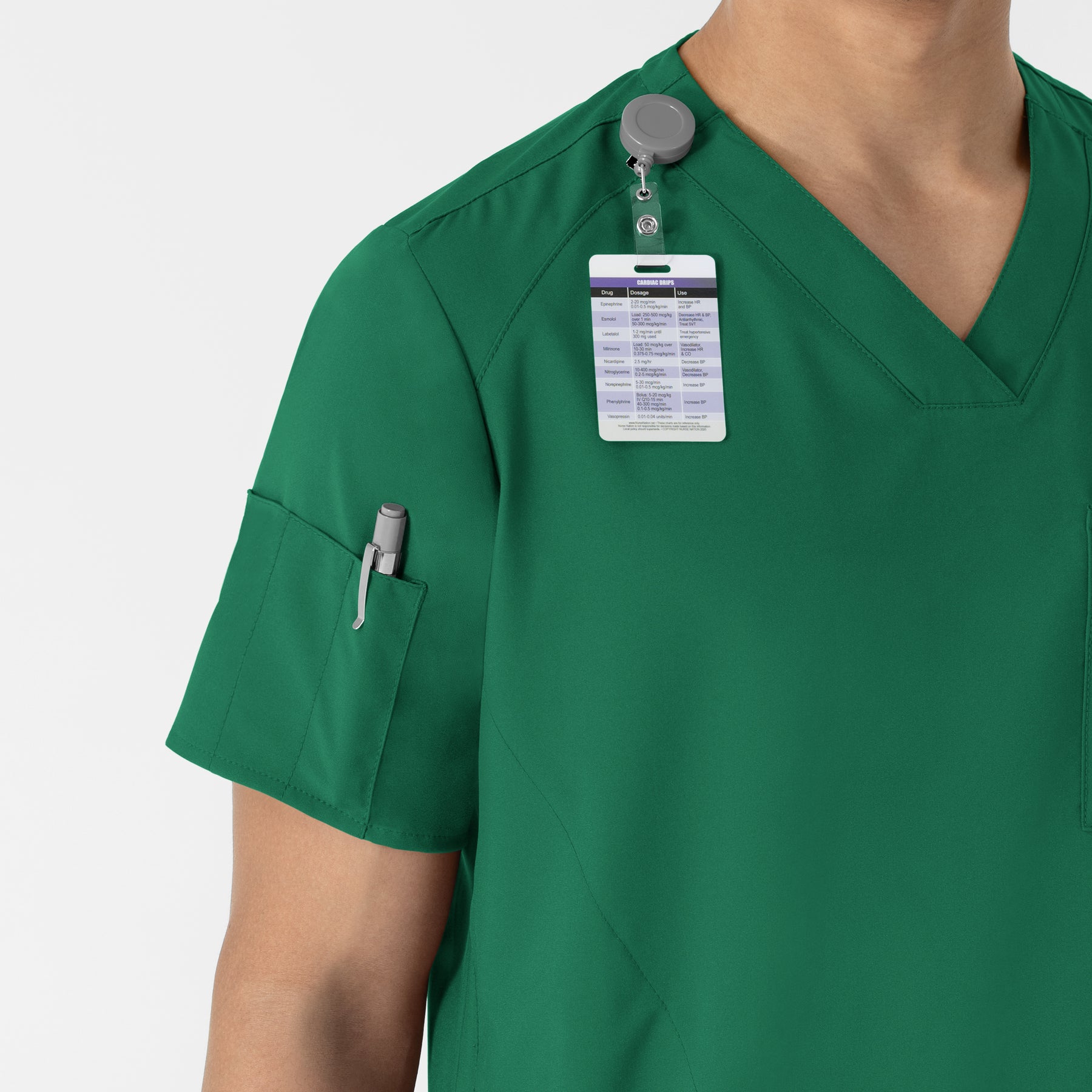 W123 Men's V-Neck Scrub Top Hunter side detail 1
