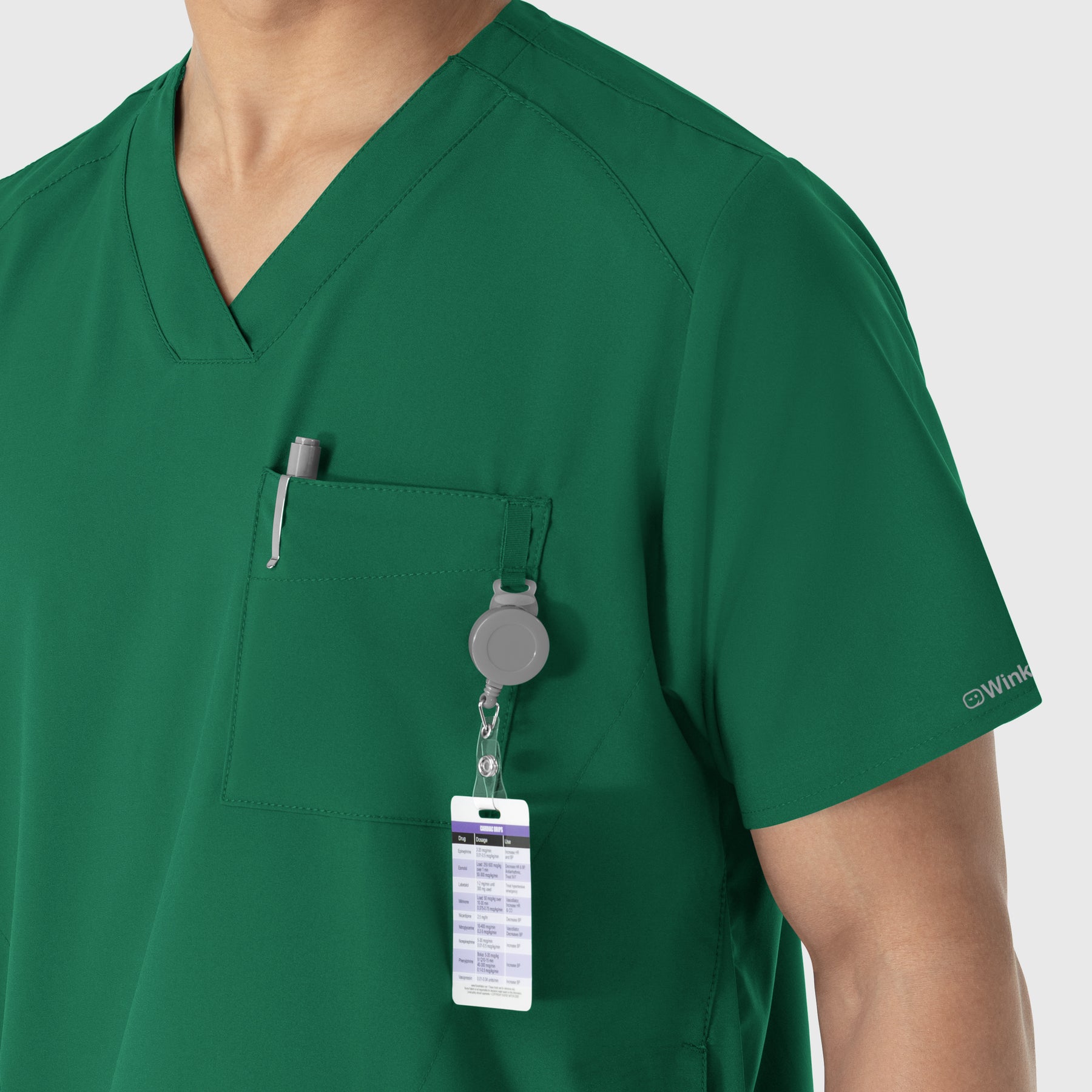 W123 Men's V-Neck Scrub Top Hunter side detail 2