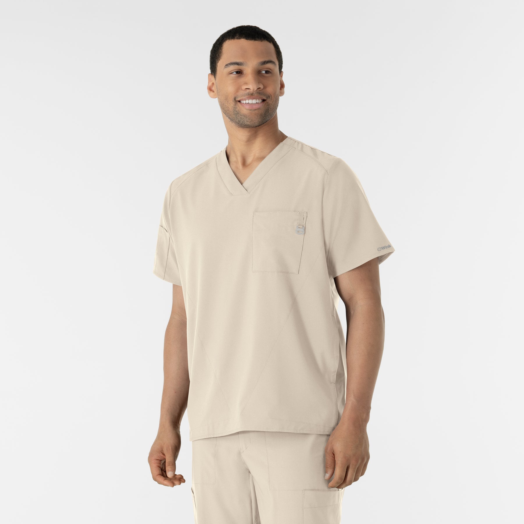 W123 Men's V-Neck Scrub Top Khaki