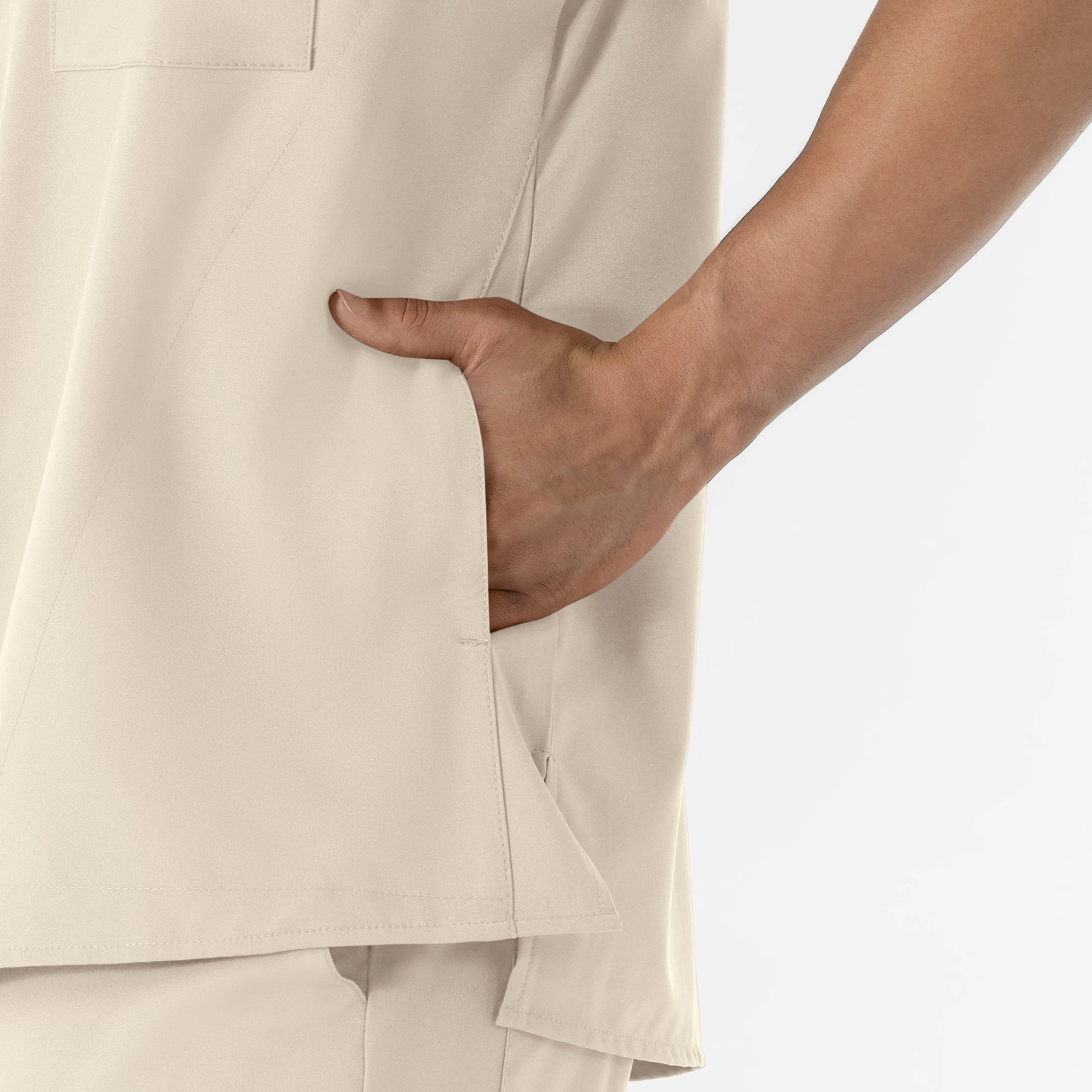 W123 Men's V-Neck Scrub Top Khaki front detail