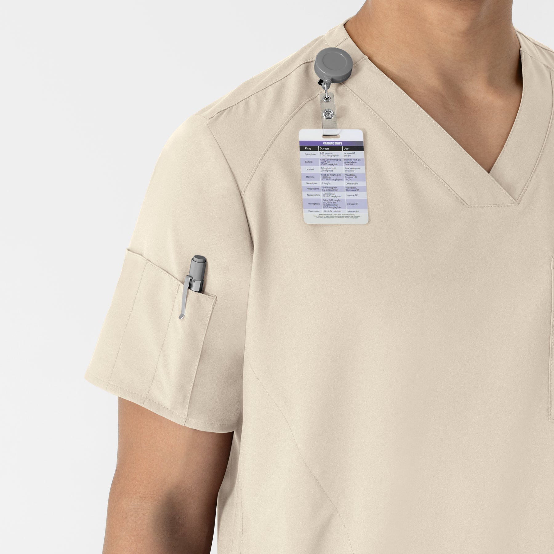 W123 Men's V-Neck Scrub Top Khaki side detail 1