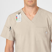 W123 Men's V-Neck Scrub Top Khaki side detail 1