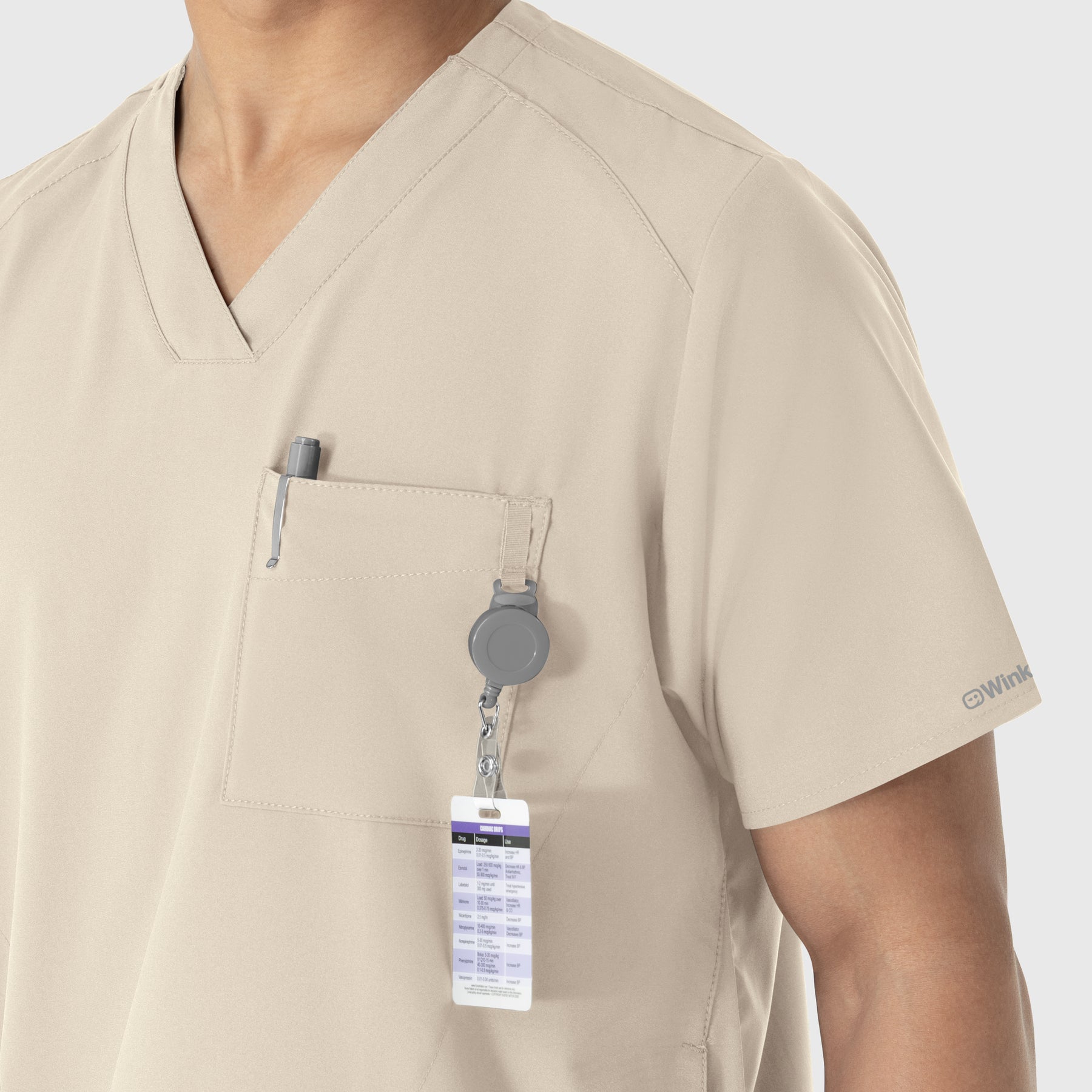 W123 Men's V-Neck Scrub Top Khaki side detail 2