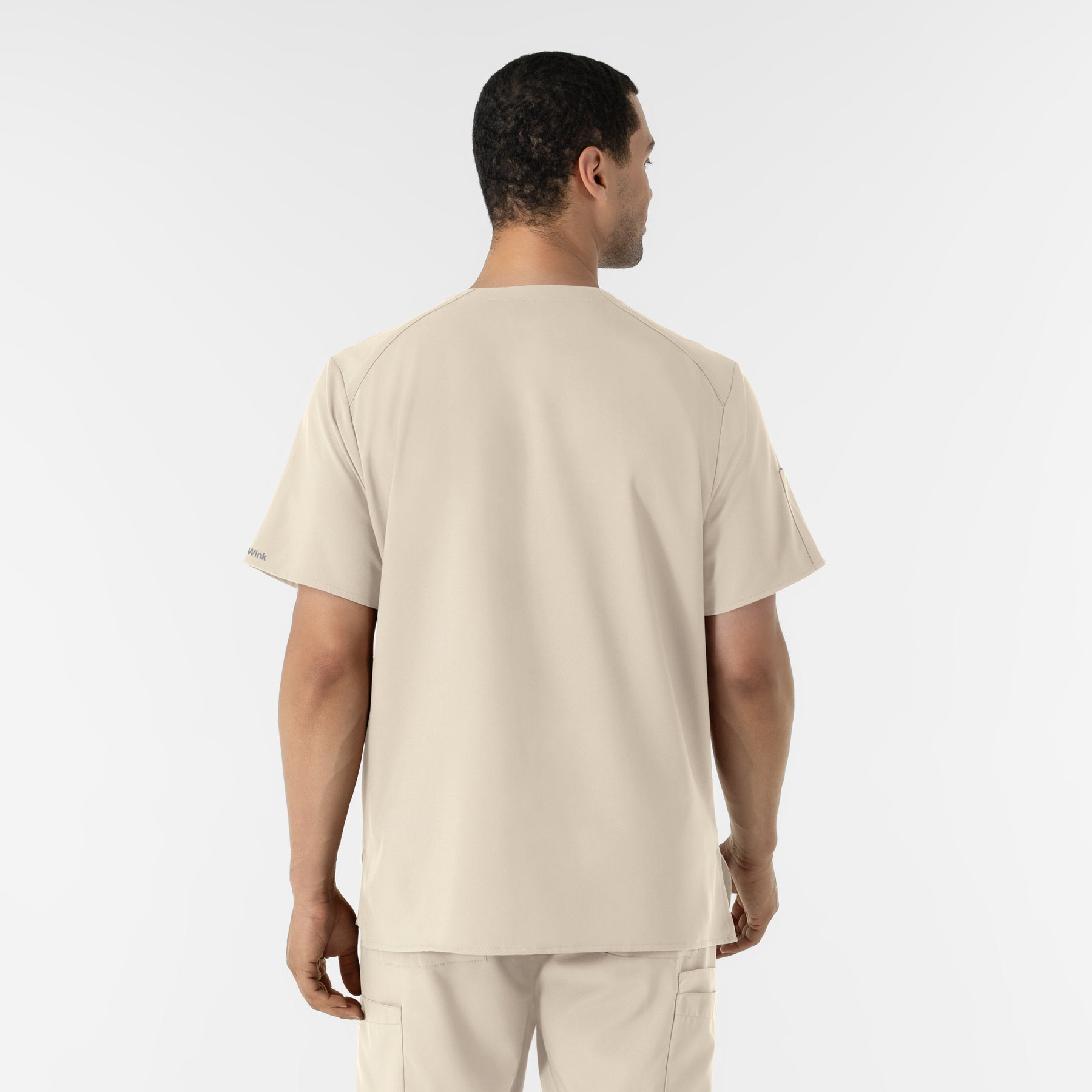 W123 Men's V-Neck Scrub Top Khaki back view