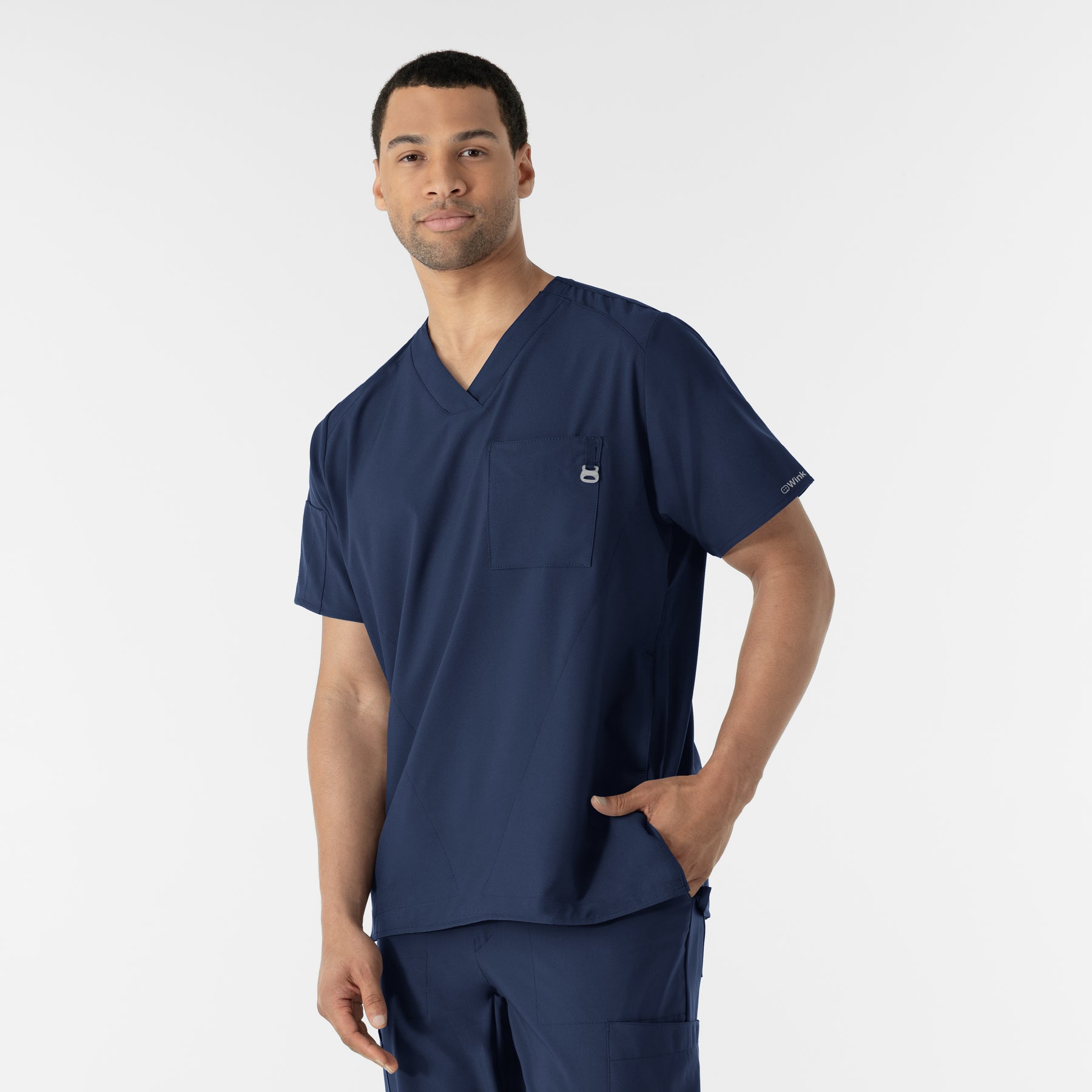 W123 Men's V-Neck Scrub Top Navy side view