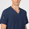 W123 Men's V-Neck Scrub Top Navy front detail