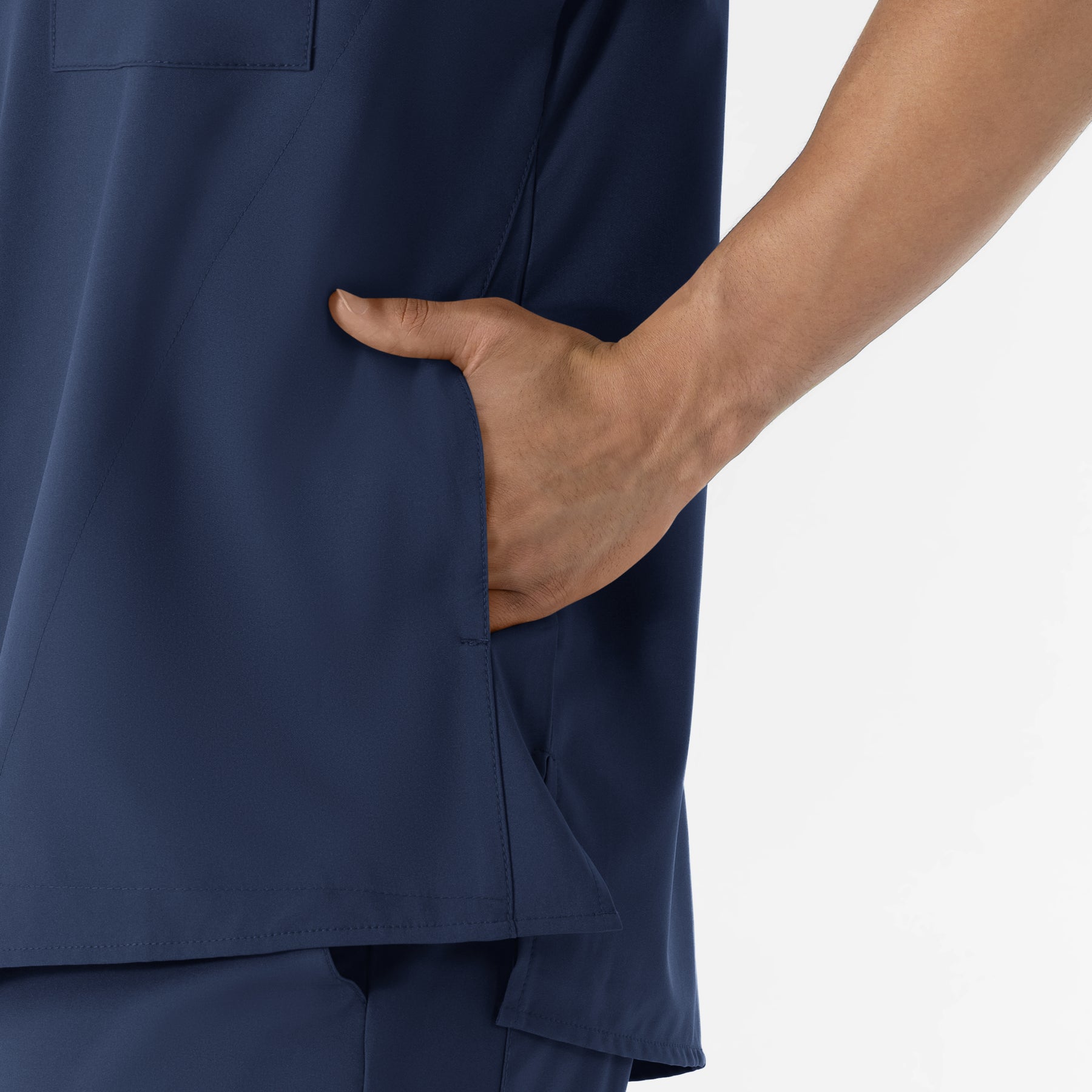 W123 Men's V-Neck Scrub Top Navy front detail