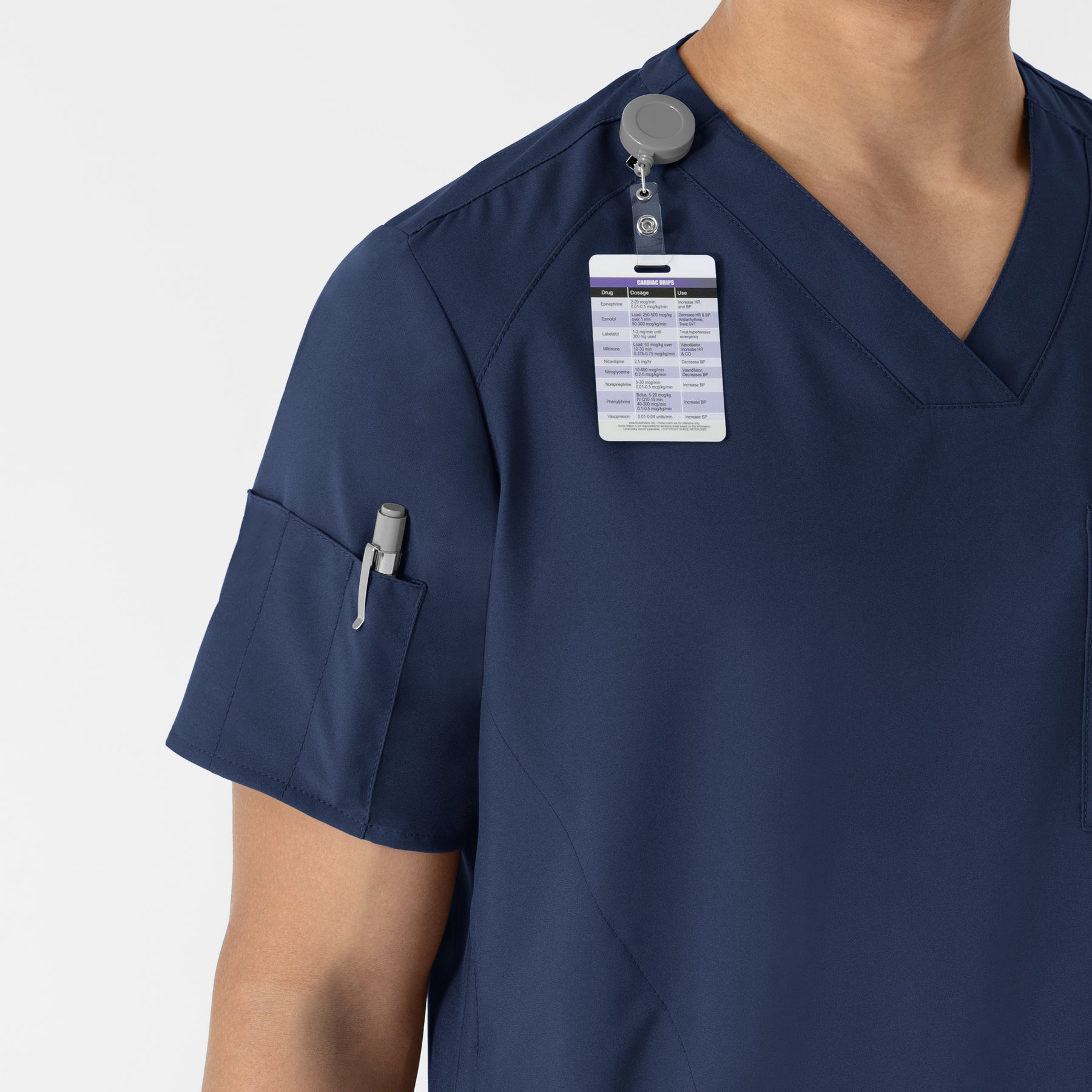 W123 Men's V-Neck Scrub Top Navy side detail 1