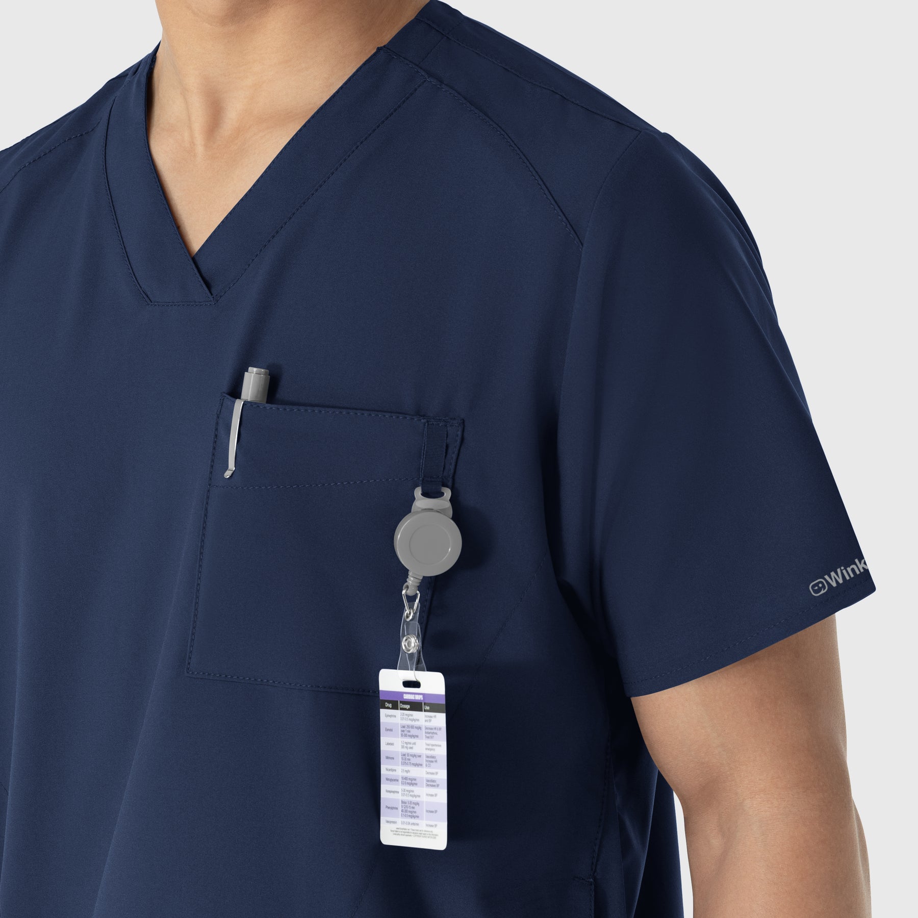W123 Men's V-Neck Scrub Top Navy side detail 2