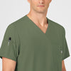 W123 Men's V-Neck Scrub Top Olive front detail