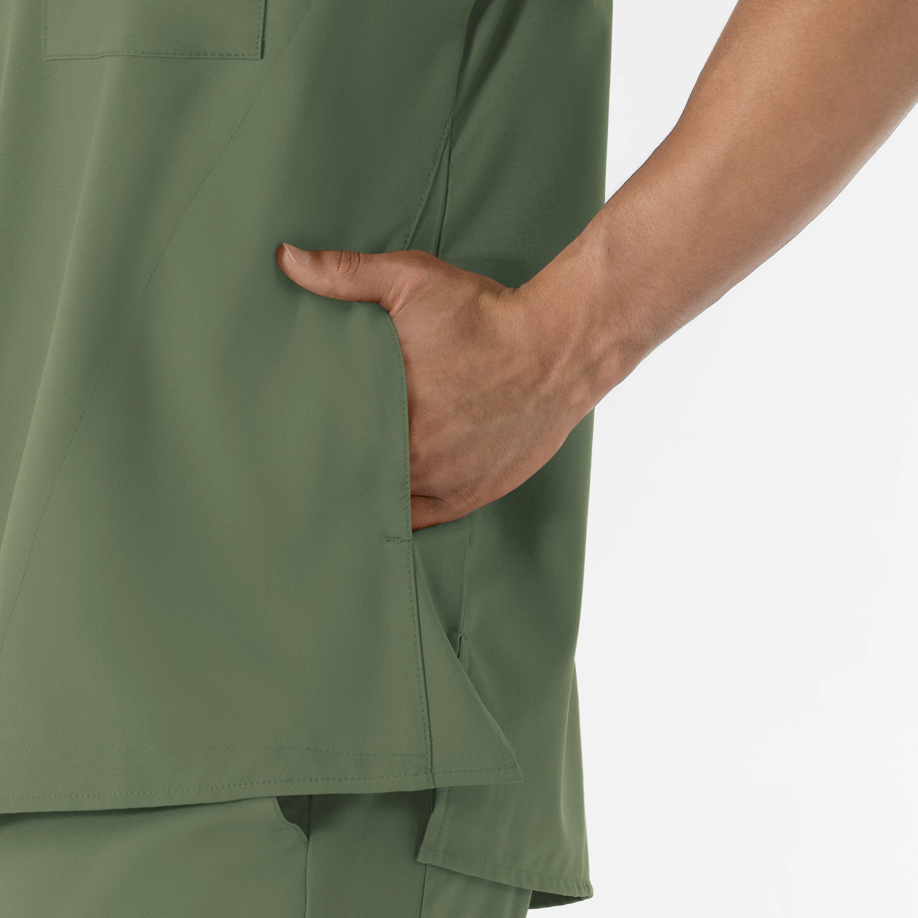 W123 Men's V-Neck Scrub Top Olive front detail