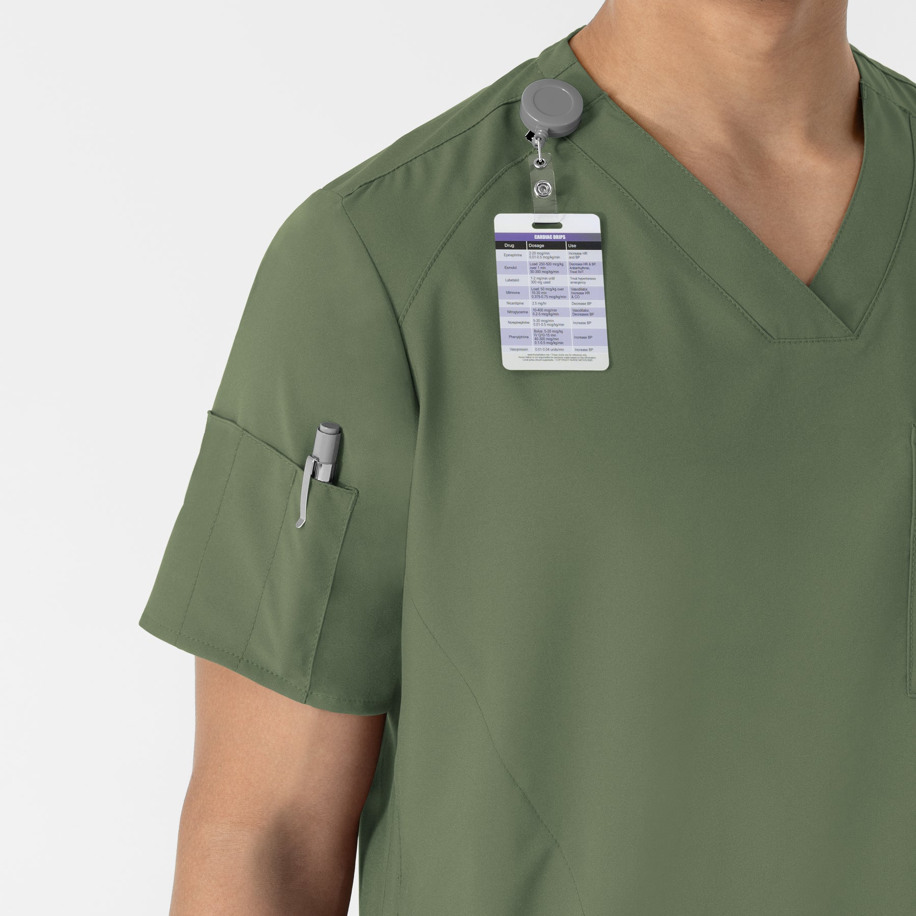 W123 Men's V-Neck Scrub Top Olive side detail 1