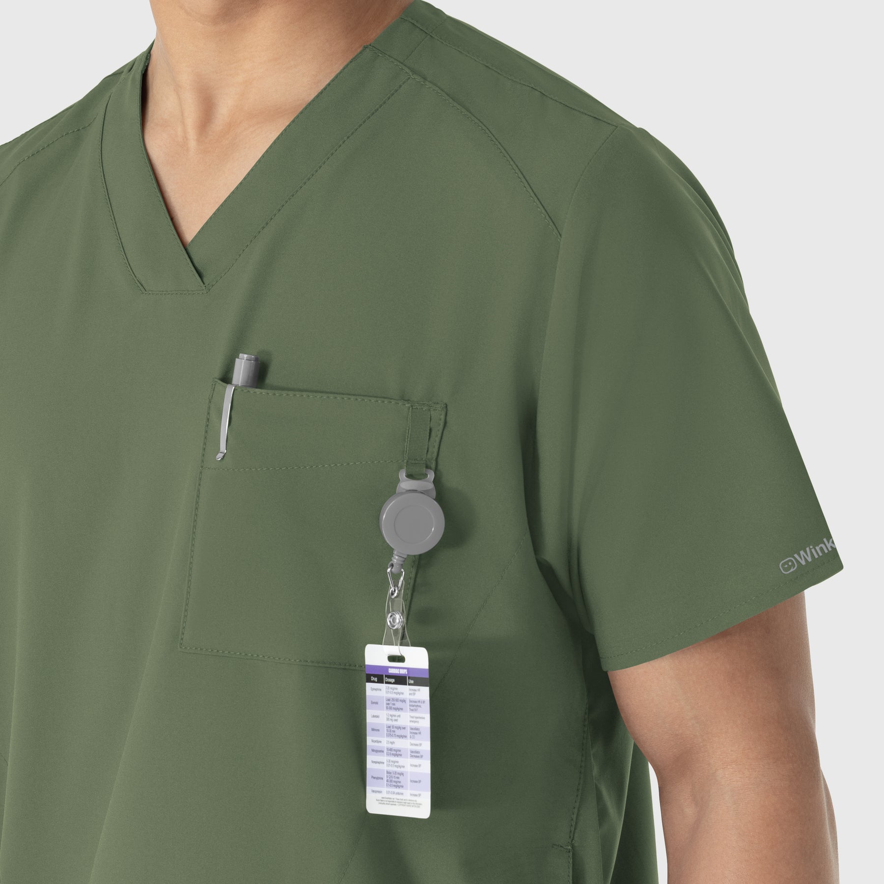 W123 Men's V-Neck Scrub Top Olive side detail 2