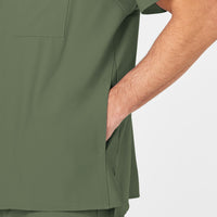 W123 Men's V-Neck Scrub Top Olive side detail 2