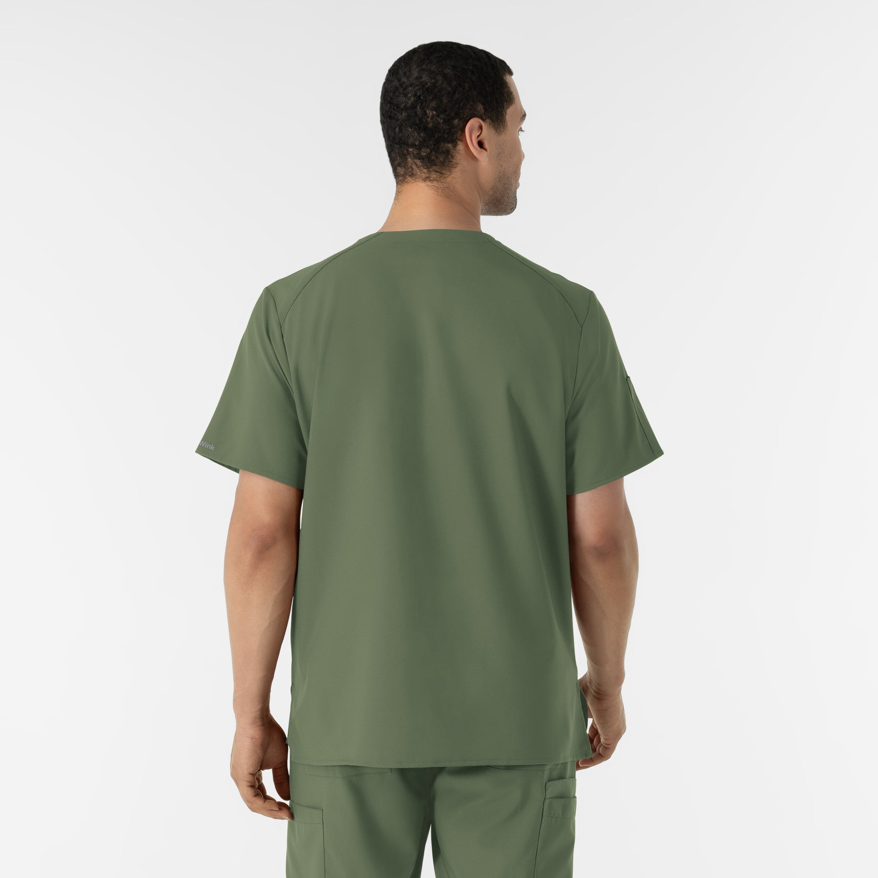 W123 Men's V-Neck Scrub Top Olive back view