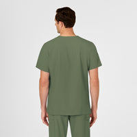 W123 Men's V-Neck Scrub Top Olive back view