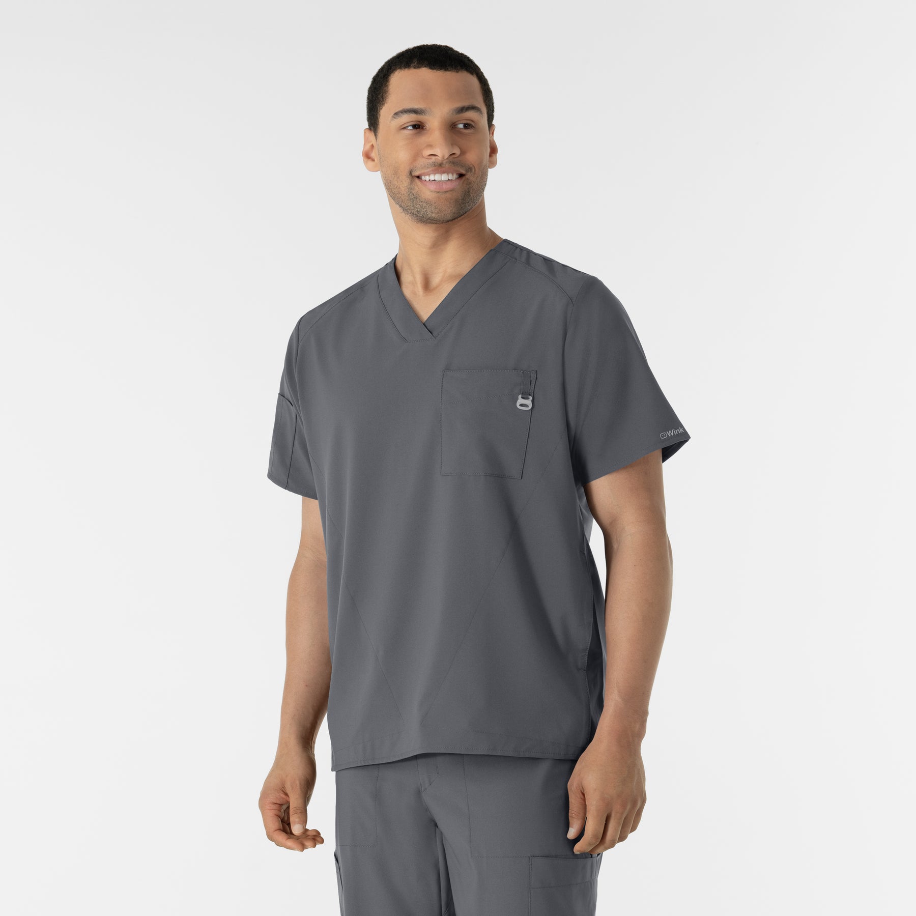 W123 Men's V-Neck Scrub Top Pewter