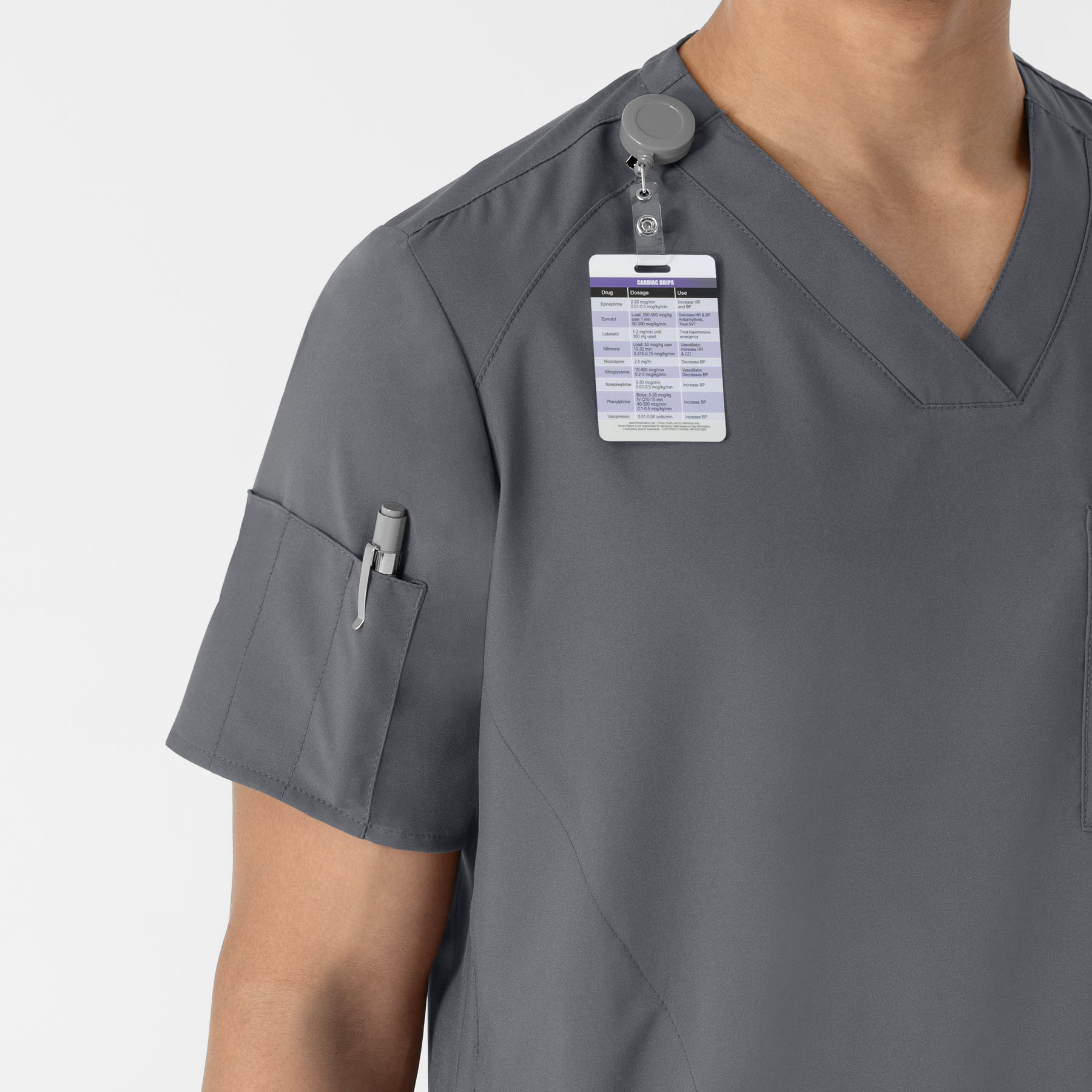 W123 Men's V-Neck Scrub Top Pewter side detail 1
