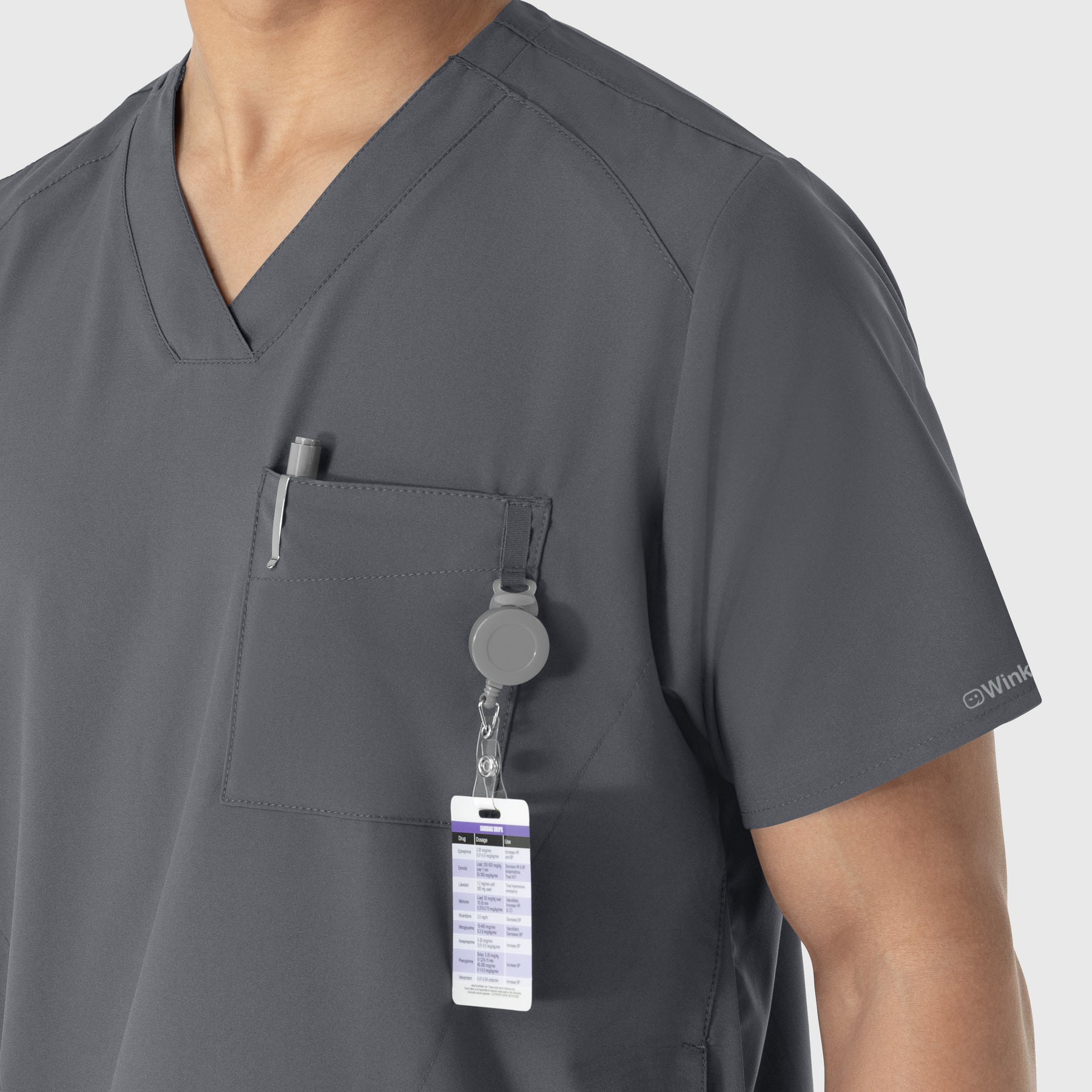 W123 Men's V-Neck Scrub Top Pewter side detail 2