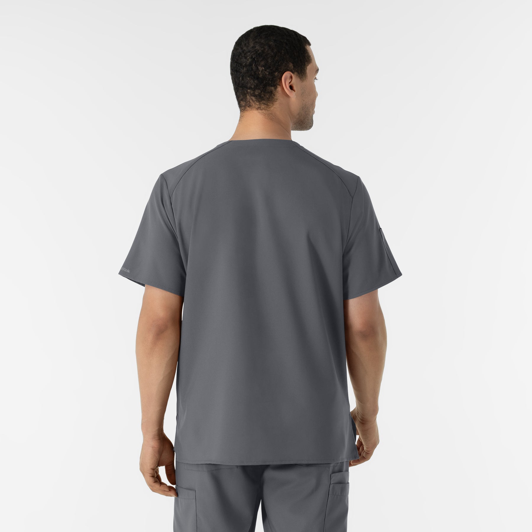 W123 Men's V-Neck Scrub Top Pewter back view