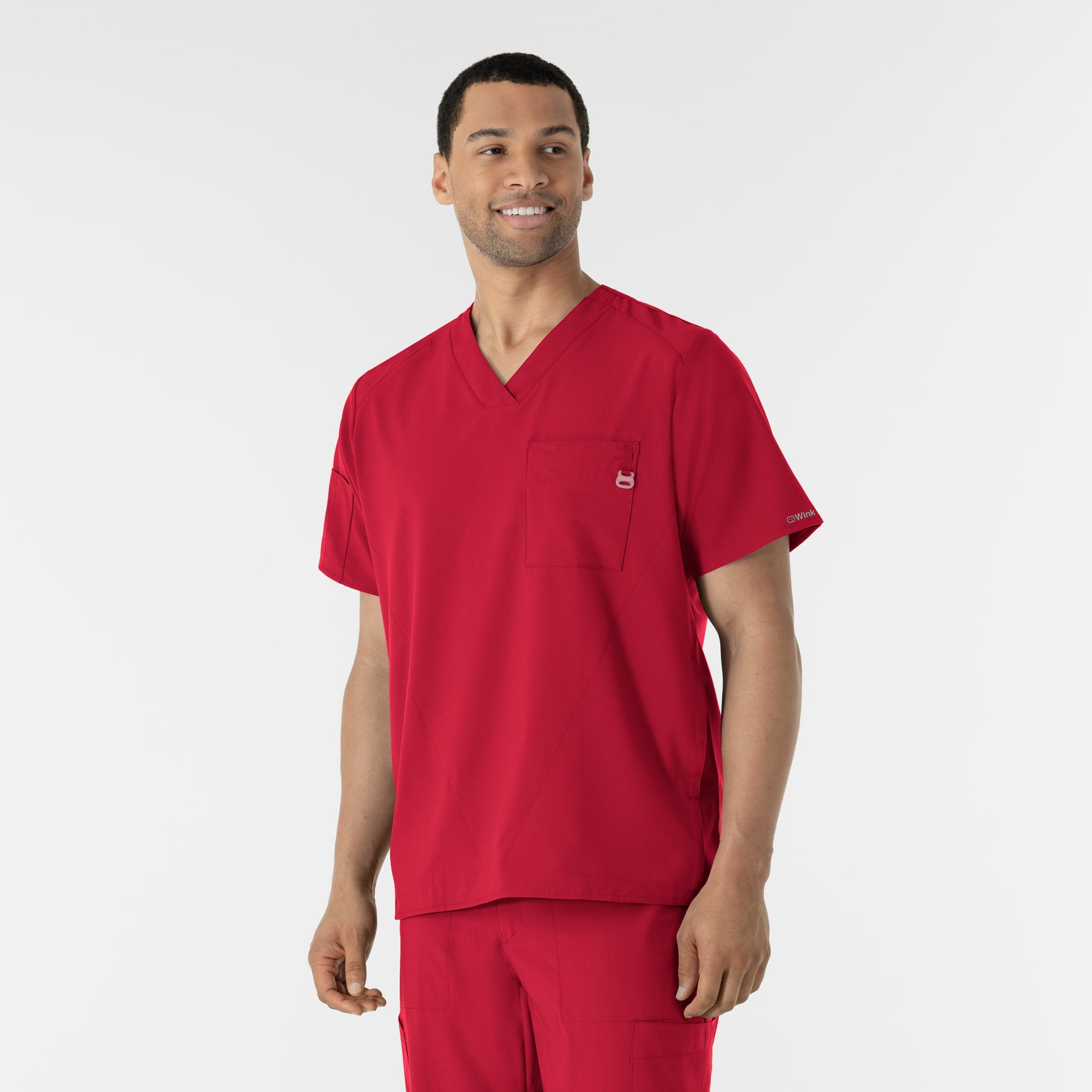 W123 Men's V-Neck Scrub Top Red