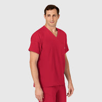 W123 Men's V-Neck Scrub Top Red side view