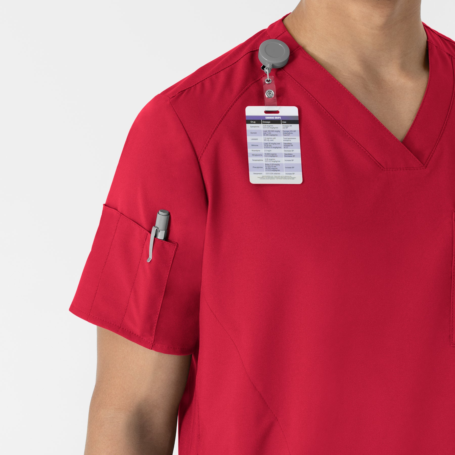 W123 Men's V-Neck Scrub Top Red side detail 1