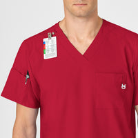 W123 Men's V-Neck Scrub Top Red side detail 1