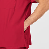 W123 Men's V-Neck Scrub Top Red side detail 2