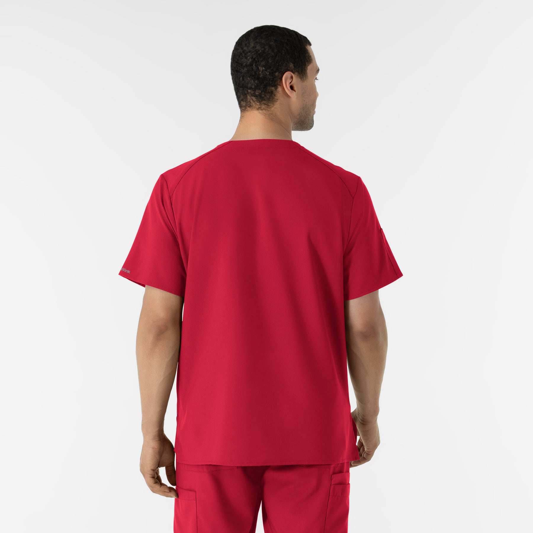 W123 Men's V-Neck Scrub Top Red back view