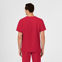 W123 Men's V-Neck Scrub Top Red back view