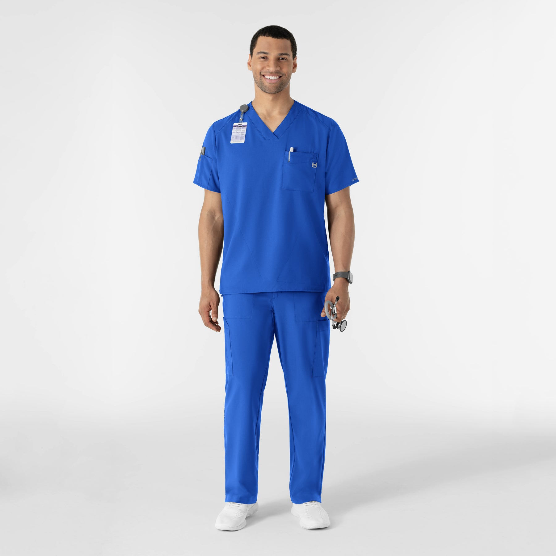 W123 Men's V-Neck Scrub Top Royal full scrub set