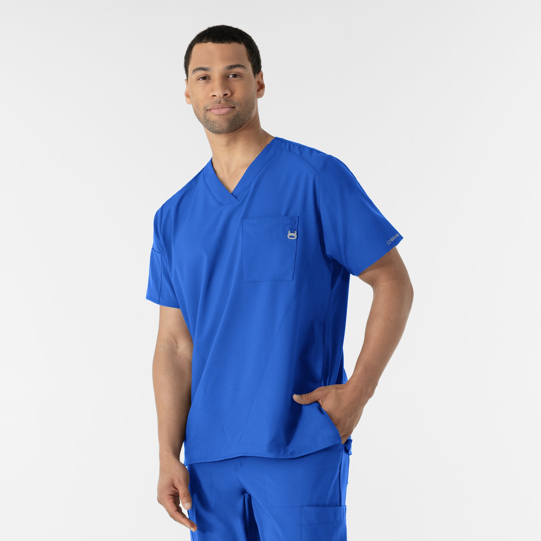 W123 Men's V-Neck Scrub Top Royal side view